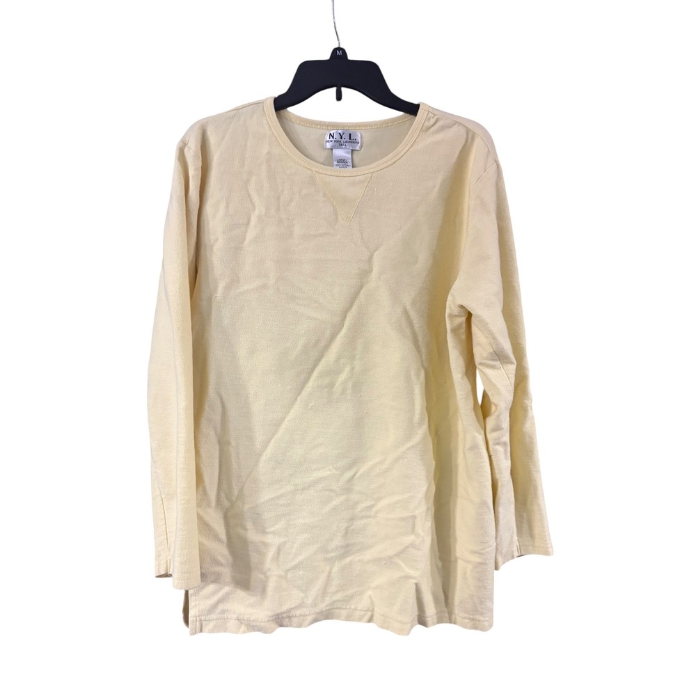 NYL New York Laundry Tall Womens Large Yellow Cotton Long Sleeve Top Pullover